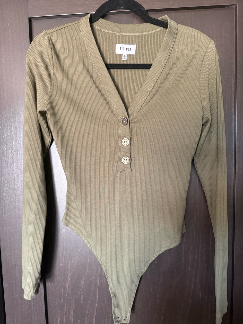 pistola Olive Ribbed Henley Long-Sleeve Bodysuit